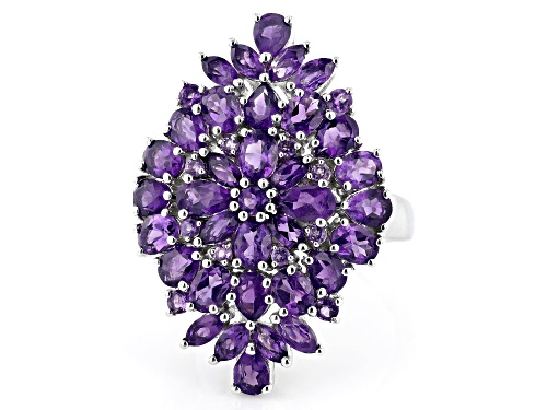 4.67ctw Mixed Shape African Amethyst Rhodium Over Sterling Silver Ring - Size 6