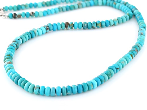 3-5mm Rondelle Sleeping Beauty Turquoise Rhodium Over Sterling Silver Necklace - Size 18