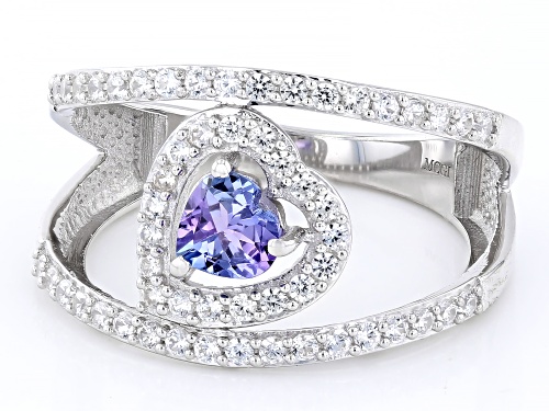 0.32ct Tanzanite with 0.83ctw White Zircon Rhodium Over Sterling Silver Ring - Size 6