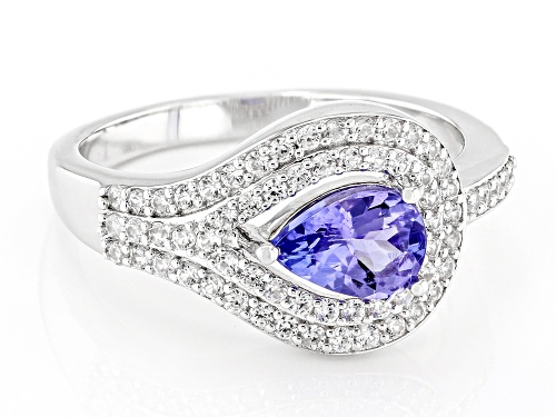 0.59ctw Tanzanite with 0.51ctw White Zircon Rhodium Over Sterling Silver Ring - Size 9