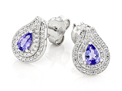 0.68ctw Tanzanite with 0.57ctw White Zircon Rhodium Over Sterling Silver Earrings