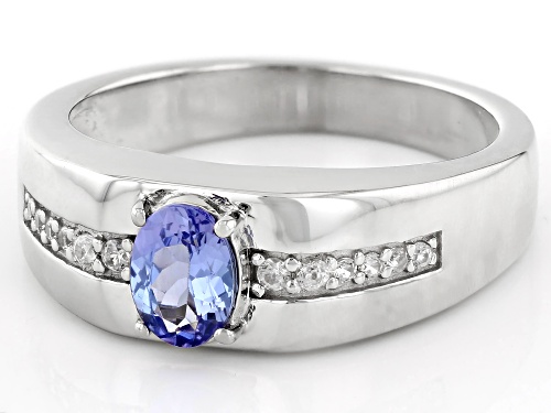 0.65ct Tanzanite with 0.15ctw White Zircon Platinum Over Sterling Silver Men's Ring - Size 12