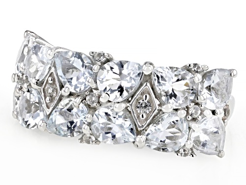 3.02ctw Aquamarine with 0.15ctw White Zircon Rhodium Over Sterling Silver Ring - Size 9