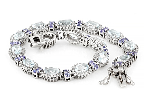 4.90ctw Aquamarine with 1.05ctw Tanzanite & 1.70ctw Zircon Platinum Over Sterling Silver Bracelet - Size 7.25