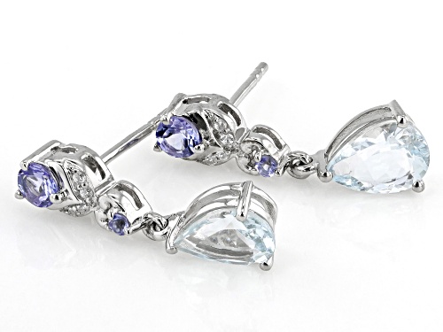 1.53ctw Aquamarine with 0.46ctw Tanzanite And White Zircon Platinum Over Sterling Silver Earrings