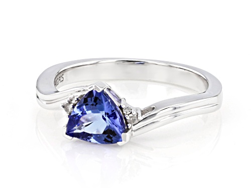 0.70ct Trillion Tanzanite with 0.01ctw Round Diamond Accent Platinum Over Sterling Silver Ring - Size 8