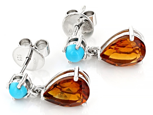 3.20ctw Madeira Citrine with Sleeping Beauty Turquoise Rhodium Over Sterling Silver Earrings