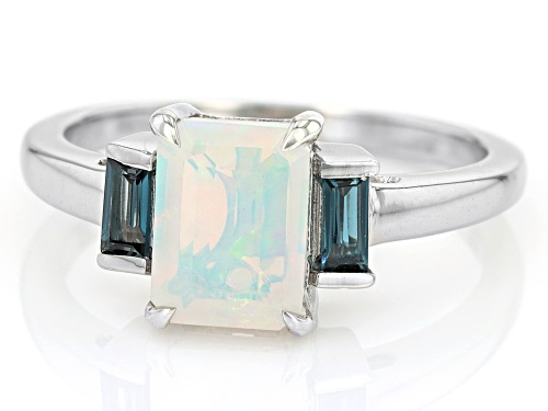 0.75ct Ethiopian Opal With 0.25ctw London Blue Topaz Rhodium Over Sterling Silver Ring - Size 9