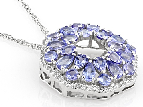 3.00ctw Tanzanite With 0.38ctw White Zircon Platinum Over Sterling Silver Pendant with Chain