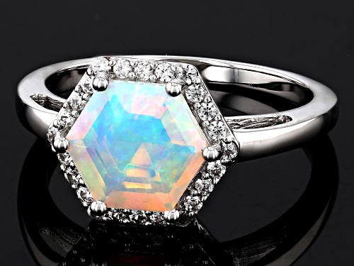 1.16ct Ethiopian Opal with 0.18ctw White Zircon Rhodium Over Sterling Silver Ring - Size 8