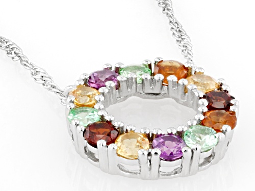 1.50ctw Multi-Garnet Platinum Over Sterling Silver Pendant with Chain