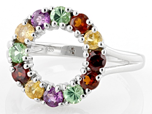 1.50ctw Multi-Garnet Platinum Over Sterling Silver Ring - Size 7
