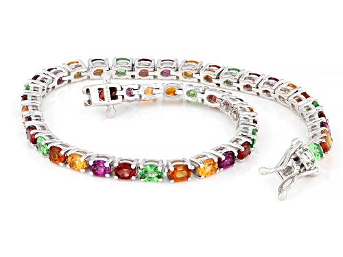 8.57ctw Multi-Garnet Rhodium Over Sterling Silver Bracelet - Size 8