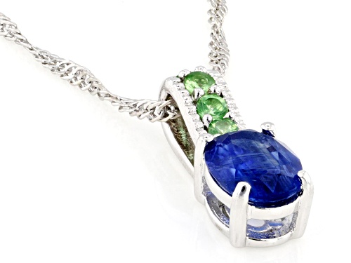 1.31ct Kyanite with 0.14ctw Mint Tsavorite Rhodium Over Sterling Silver Pendant with Chain