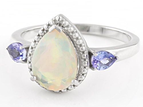 0.90ct Ethiopian Opal With 0.30ctw Tanzanite Platinum Over Sterling Silver Ring - Size 8