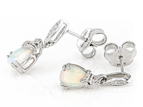 1.10ctw Ethiopian Opal With  0.08ctw White Zircon Rhodium Over Sterling Silver Earrings