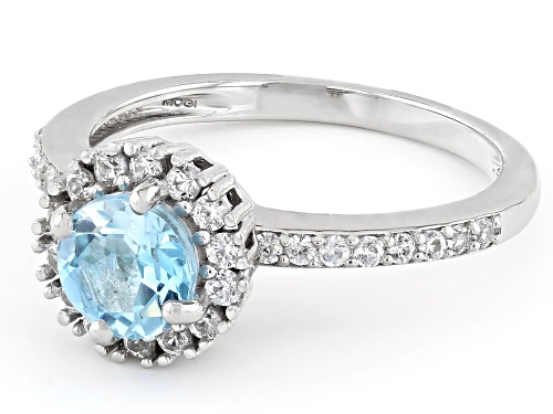 0.95ct Glacier Topaz™ with 0.50ctw White Zircon Rhodium Over Sterling Silver Spinner Ring - Size 7