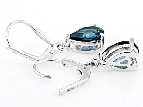 2.72ctw Pear Shape Lab Created Teal Spinel Rhodium Over Sterling Silver Earrings