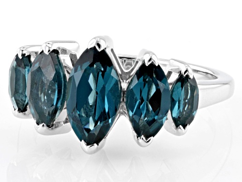 2.56ctw Marquise Lab Created Teal Spinel Rhodium Over Sterling Silver Ring - Size 7