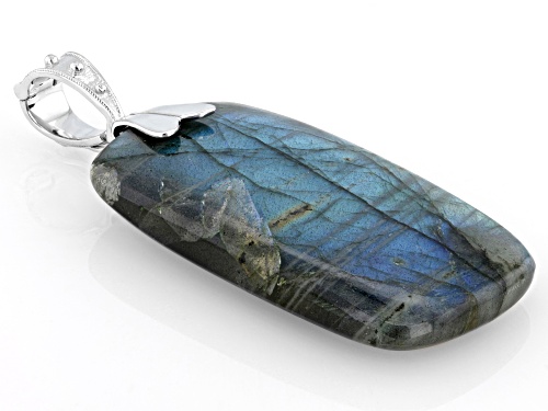 40x25mm Gray Labradorite Rhodium Over Sterling Silver Enhancer Pendant