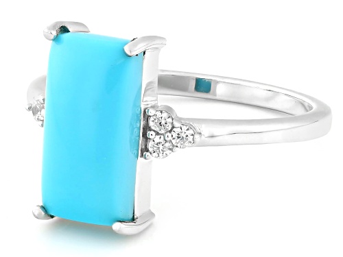 12x6mm Sleeping Beauty Turquoise with 0.10ctw White Zircon Rhodium Over Sterling Silver Ring - Size 10