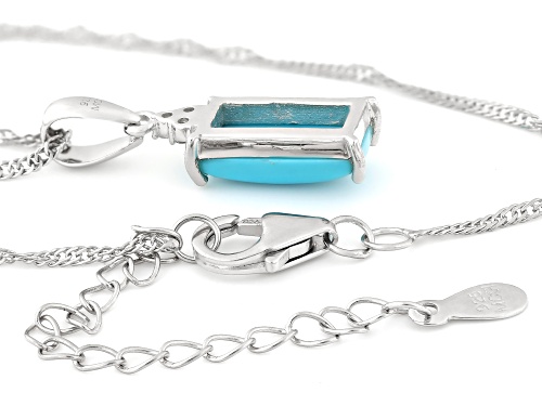 12x6mm Sleeping Beauty Turquoise With 0.05ctw White Zircon Rhodium Over Silver Pendant with Chain