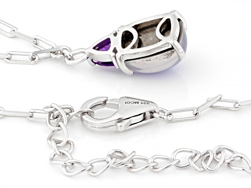 Aurora Moonstone with 0.18ctw Amethyst Rhodium Over Sterling Silver Pendant with Chain