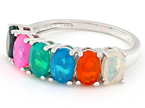 1.20ctw Multi-Color Ethiopian Opal Rhodium Over Sterling Silver Ring - Size 5