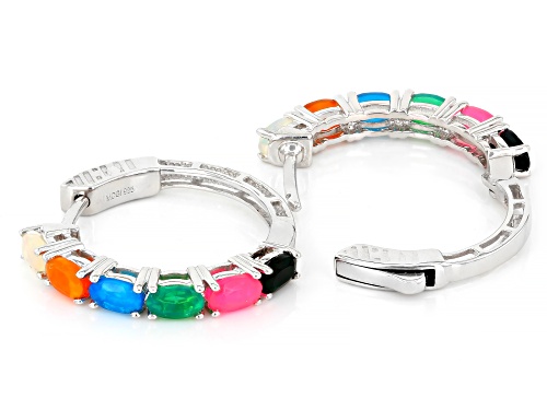 1.53ctw Ethiopian Opal Rhodium Over Sterling Silver Hoop Earrings