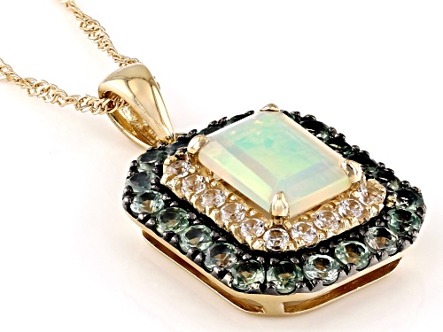 Alexandrite with Opal and White Zircon 10K Yellow Gold Pendant with Chain 1.77Ctw