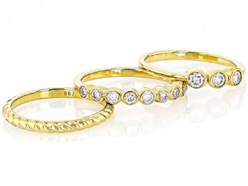Moissanite Round 2.5mm and 3mm 14k Yellow Gold over Sterling Silver Ring Set of 3 0.73ctw - Size 6