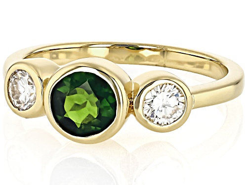 Chrome Diopside Round 6mm and Moissanite 14k Yellow Gold Over Sterling Silver Ring 1.16ctw - Size 6