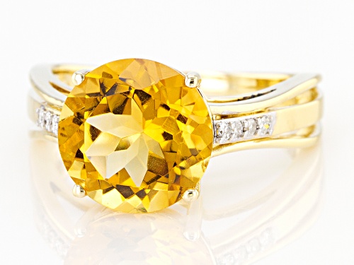 4.25ct Round Golden Citrine Solitaire With .06ctw Round White Diamond Accent 10k Yellow Gold Ring - Size 7
