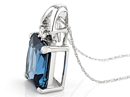 6.38ct London Blue Topaz With 0.13ctw White Zircon Rhodium Over 10k White Gold Pendant With Chain