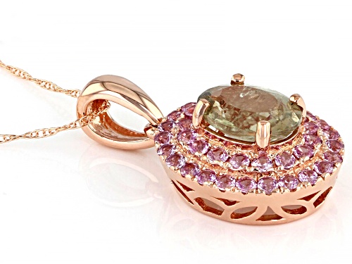 1.02ct Color Change Turkish Diaspore With .68ctw Pink Sapphire 14k Rose Gold Pendant With Chain
