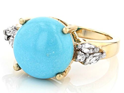 12mm Round Cabochon Sleeping Beauty Turquoise With .46ctw White Zircon 10k Yellow Gold Ring - Size 8