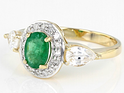 .64ct Oval Zambian Emerald With 1.19ctw White Zircon And .14ctw White Diamond 10k Yellow Gold Ring - Size 6