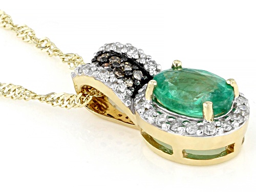 0.64ct Zambian Emerald With 0.14ctw Champagne And White Diamond 10k Yellow Gold Pendant With Chain