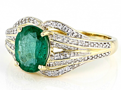 1.40ct Oval Zambian Emerald With 0.28ctw Round White Zircon 10k Yellow Gold Ring - Size 6