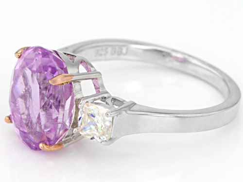 3.80ct Oval Kunzite with .69ctw Square Cushion Strontium Titanate Sterling Silver Ring - Size 12