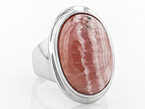 19.5x13mm oval cabochon rhodochrosite sterling silver solitaire ring - Size 8