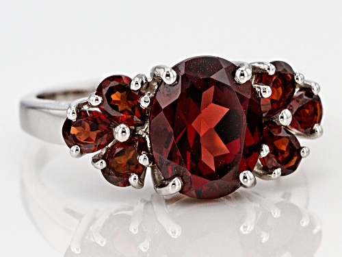2.45ct Oval and 1.15ctw pear shape garnet sterling silver ring - Size 5