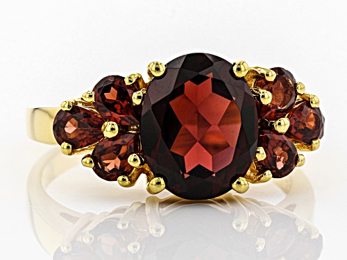 2.45ct Oval And 1.15ctw Pear Shape Garnet 18k Yellow Gold Over Sterling Silver Ring - Size 8
