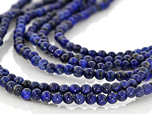 4-5mm round lapis lazuli bead 6-strand sterling silver  necklace - Size 18