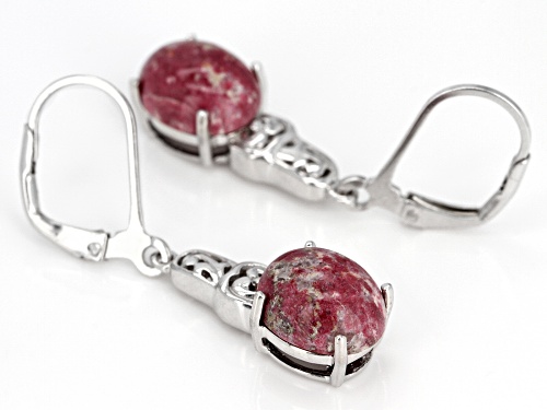 10X8MM OVAL THULITE RHODIUM OVER STERLING SILVER DANGLE EARRINGS
