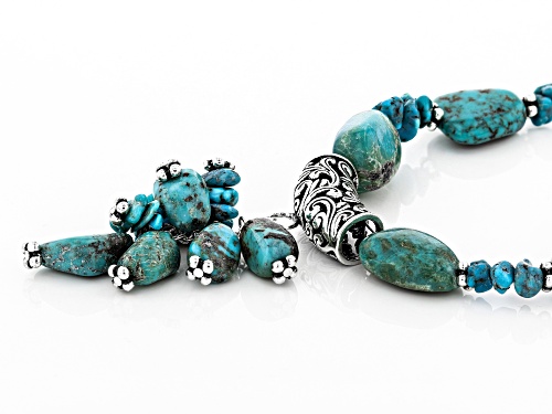 FREE-FORM TUMBLED TURQUOISE STRAND WITH TUMBLED NUGGET TASSEL STERLING SILVER BEAD NECKLACE - Size 17