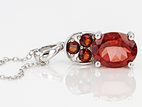 2.00CT OVAL RED LABRADORITE AND .38CTW VERMELHO GARNET™ RHODIUM OVER SILVER PENDANT WITH CHAIN