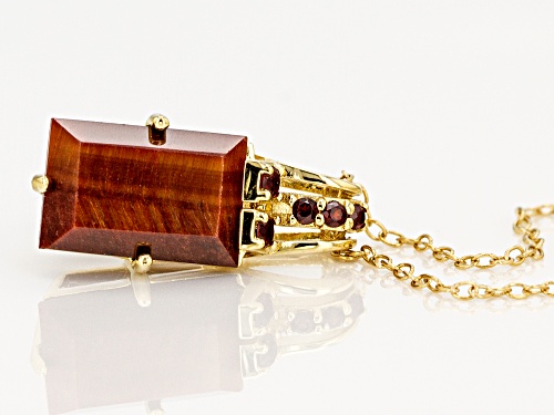 12x8mm Tiger's Eye with .18ctw Vermelho Garnet™ 18k Gold Over Sterling Silver Pendant with Chain