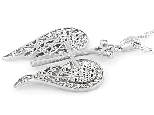 1.18ctw Round Lab Created White Sapphire Rhodium Over Sterling Silver Cross Pendant With Chain