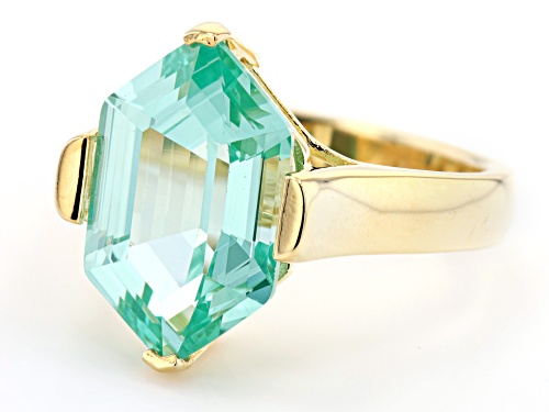 6.74ct Hexagon Cut Lab Created Green Spinel 18K Yellow Gold Over Sterling Silver Solitaire Ring - Size 8
